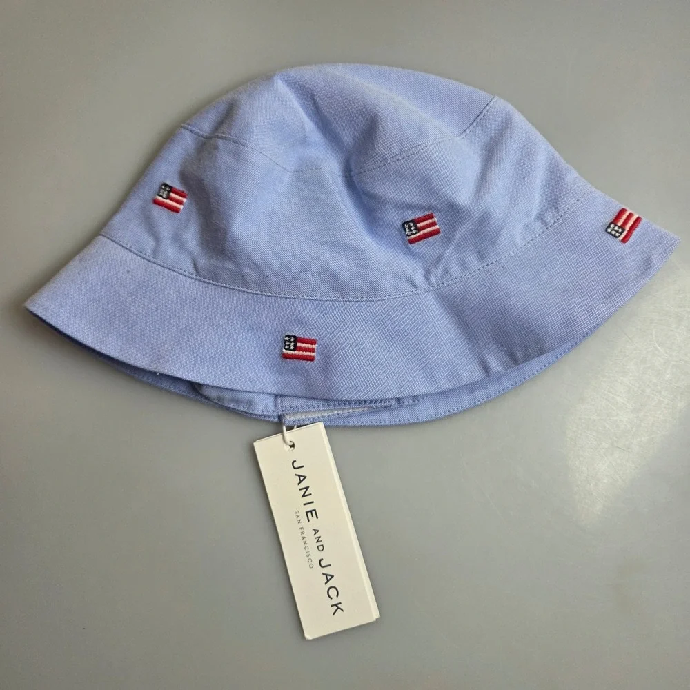 Janie and Jack Kids Americana Flag Oxford Bucket Hat Blue 12-18 Months NWT